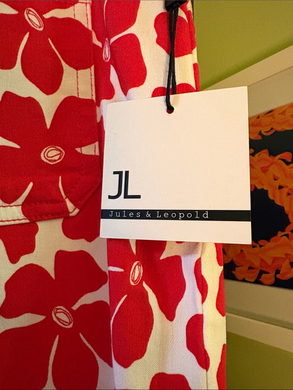 NWT Jules & Leopold White Wide-Leg Pants with Red Floral Print XL